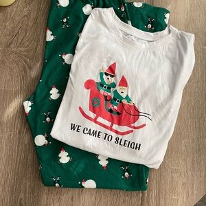 Festive Elf Pajama Set - Green and White